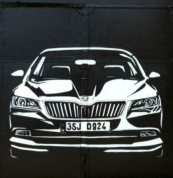черно белый рисунок автомобиля шкода